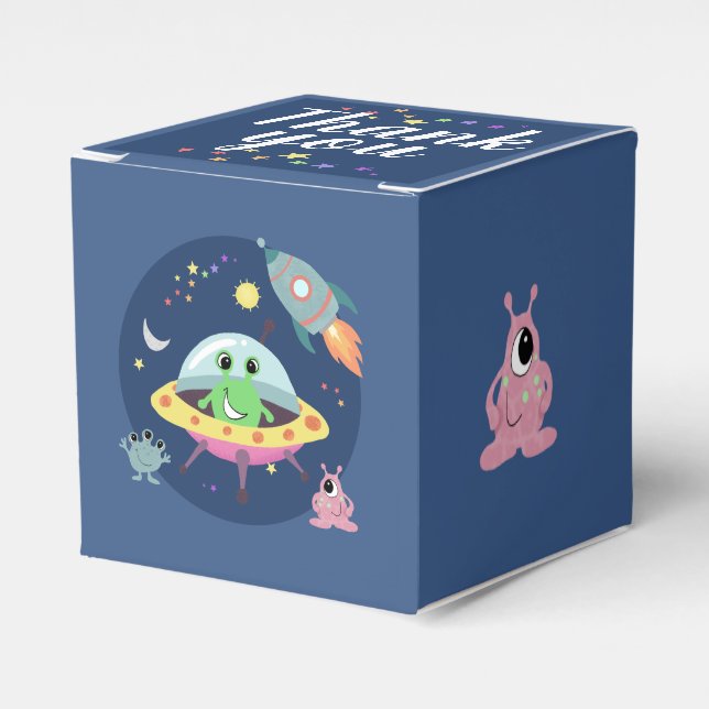 Caja Para Regalos Boys Cute Space Alien Rocket Baby Shower (Costado Anverso)