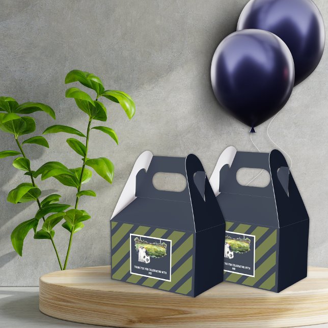 Caja Para Regalos Boys Soccer Sport Kids Cumpleaños (Green Blue Soccer Birthday Party Favor Box)
