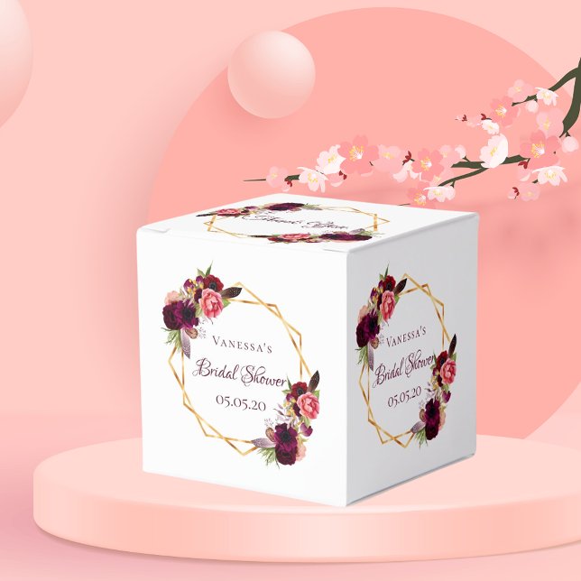 Caja Para Regalos Bridal Shower flores burgundy oro geométrico (Subido por el creador)