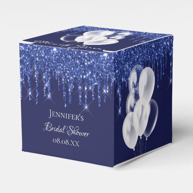 Caja Para Regalos Bridal Shower globos azul marino blanco gracias (Costado Anverso)