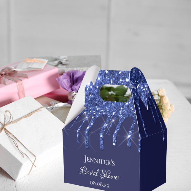 Caja Para Regalos Bridal Shower purpurina azul marino blanco gracias (Subido por el creador)