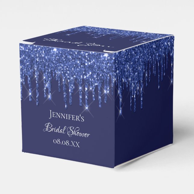 Caja Para Regalos Bridal Shower purpurina azul marino blanco gracias (Costado Anverso)