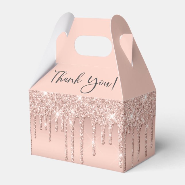 Caja Para Regalos Bridal Shower Rosa Gold Purpurina Gracias (Front Side)
