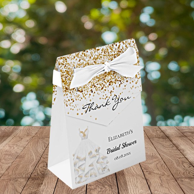 Caja Para Regalos Bridal Shower vestido purpurina de oro blanco grac (Subido por el creador)