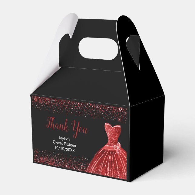 Caja Para Regalos Bright Red Dress Faux Glitter Sweet 16  (Front Side)