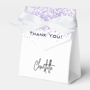 Caja Para Regalos Brillo de purpurina violeta blanca nombre gracias