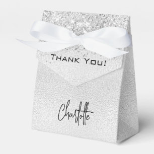 Caja Para Regalos Brillo plateado destellos nombre escritura gracias