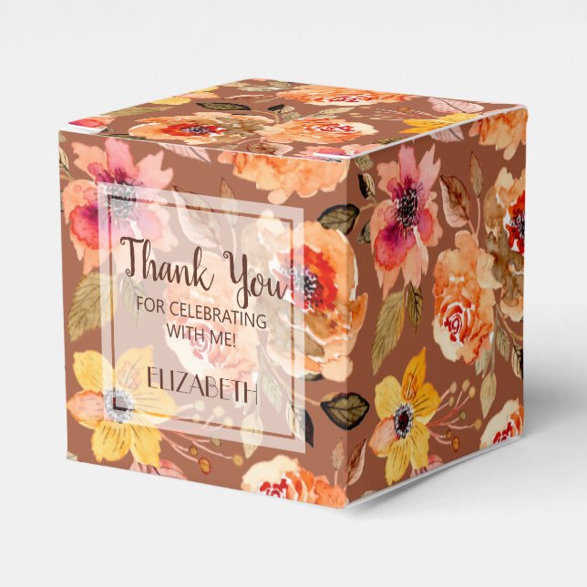 Caja Para Regalos Brindis Floral de Otoño en Acuarela Terracota (Costado Anverso)