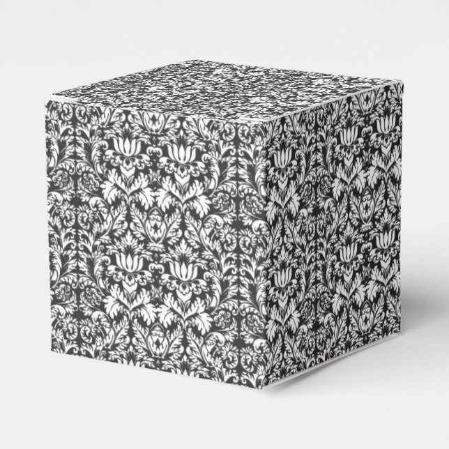 Caja Para Regalos Brocade Lace de Damasco Blanco Negro (Costado Anverso)