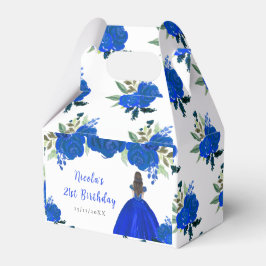 Caja Para Regalos Brown Hair Princess Blue Floral Birthday Party