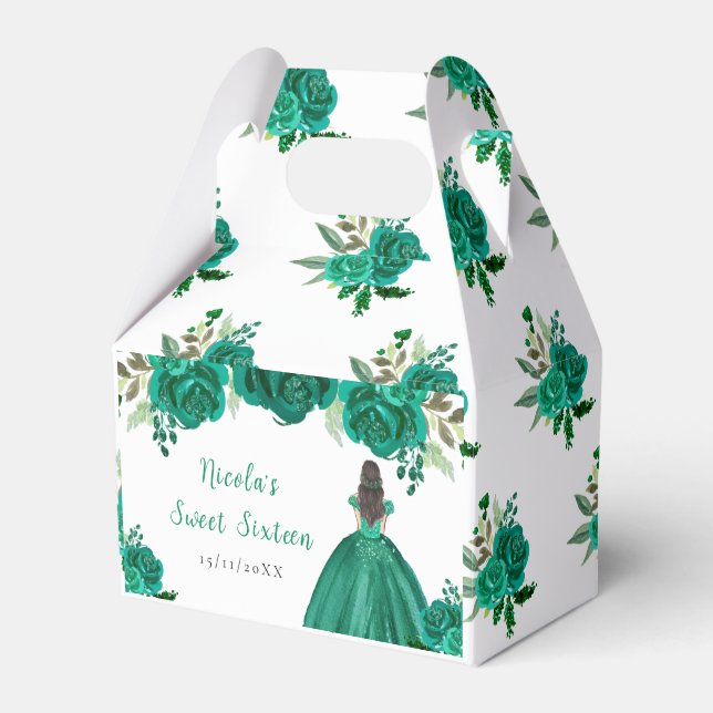 Caja Para Regalos Brown Hair Princess Green Floral Sweet Sixteen (Front Side)