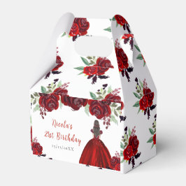 Caja Para Regalos Brown Hair Princess Red Floral Birthday