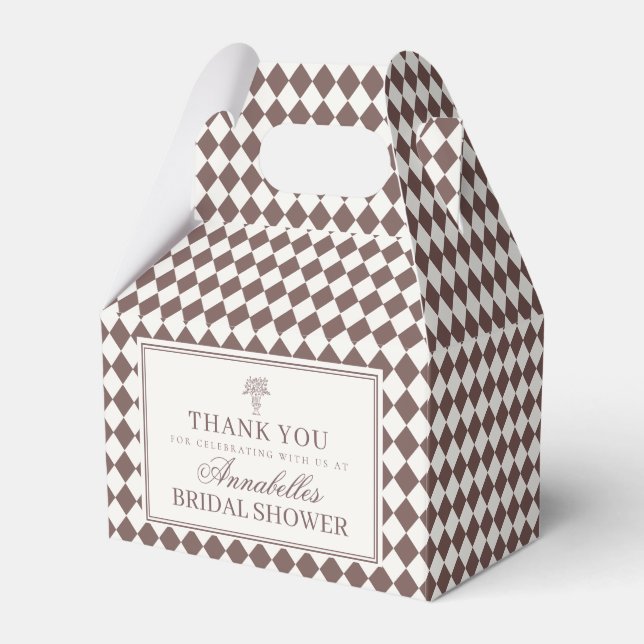 Caja Para Regalos Brown Harlequin Checkered Bridal Shower (Front Side)