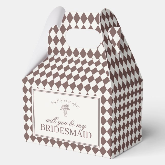 Caja Para Regalos Brown Harlequin Checkered Bridesmaid Proposal Box (Anverso)