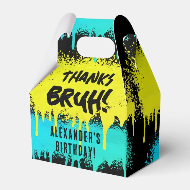 Caja Para Regalos Bruh Boy's Birthday Neon Graffiti amarillo Verde a (Front Side)