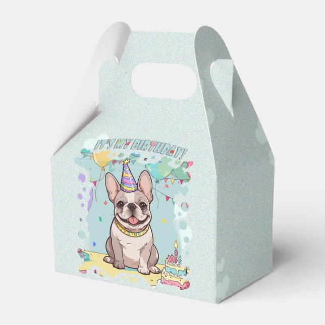 Caja Para Regalos Bulldog francés lindo Pastel es mi cumpleaños (Reverso)