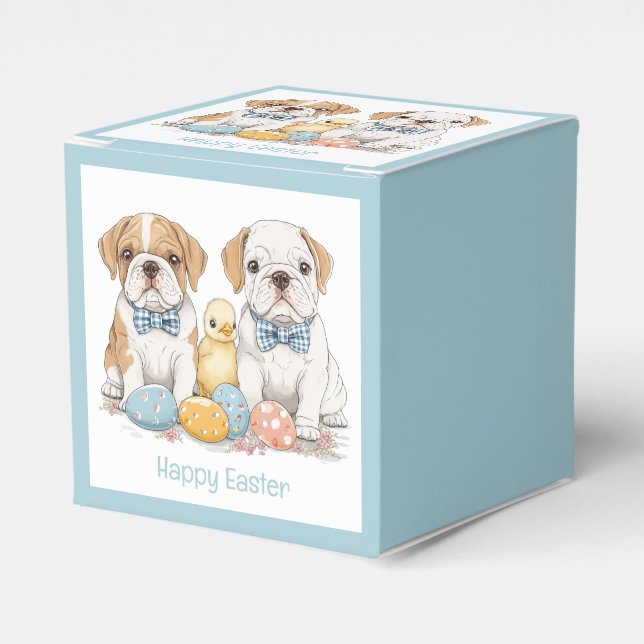 Caja Para Regalos Bulldoges felices en inglés de Pascua (Costado Anverso)