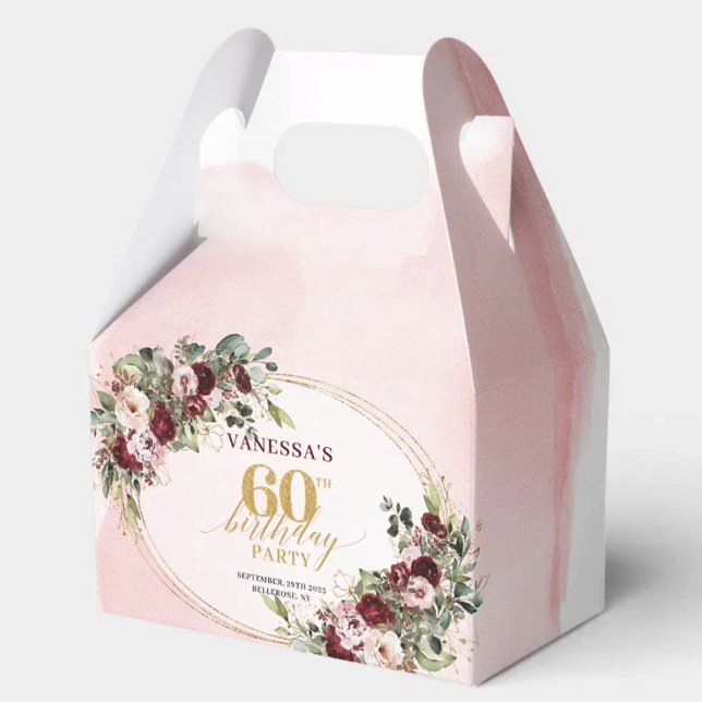 Caja Para Regalos Burgundy Blush Gold Rose 60th Birthday Treat Box (Glamorous Boho Burgundy Gold 60th Birthday Favor Box

)