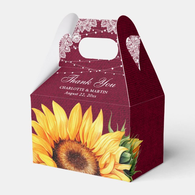 Caja Para Regalos Burgundy Burlap Lace String Lights Sunflower (Front Side)