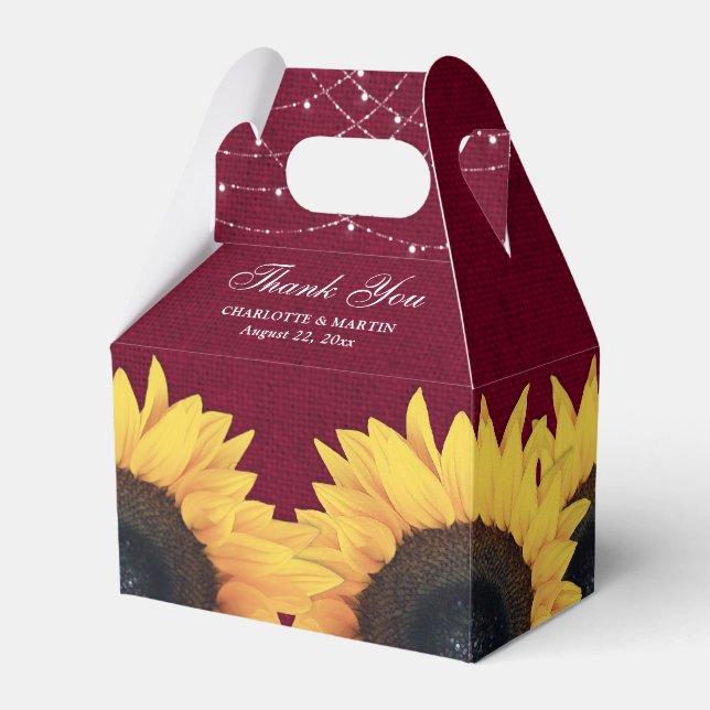 Caja Para Regalos Burgundy Burlap Sunflower Boda Gracias (Front Side)