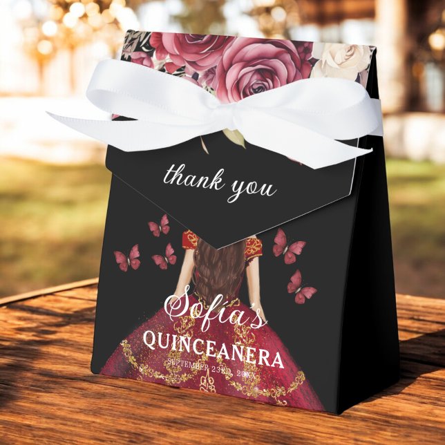 Caja Para Regalos Burgundy Floral Quinceañera Butterflies (Subido por el creador)