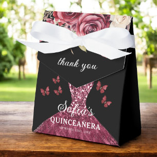 Caja Para Regalos Burgundy Floral Quinceañera Butterflies