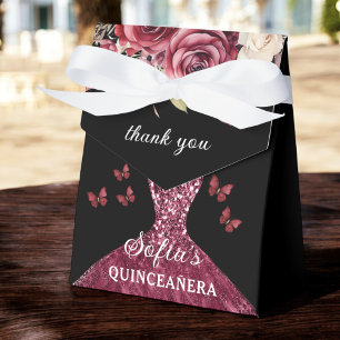 Caja Para Regalos Burgundy Floral Quinceañera Butterflies