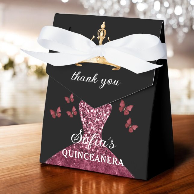Caja Para Regalos Burgundy Floral Quinceañera Butterflies (Subido por el creador)