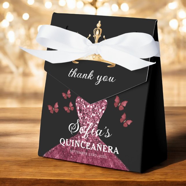 Caja Para Regalos Burgundy Floral Quinceañera Butterflies (Subido por el creador)