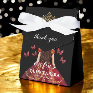 Caja Para Regalos Burgundy Floral Quinceañera Butterflies