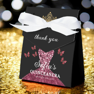 Caja Para Regalos Burgundy Floral Quinceañera Butterflies