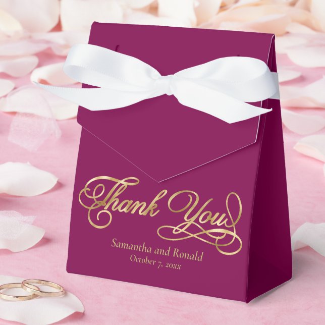 Caja Para Regalos Burgundy & Gold Foil Thank You Calligraphy Wedding (Boda)