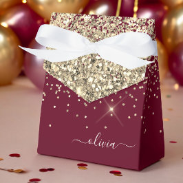 Caja Para Regalos Burgundy Oro Brillo Monograma Glam