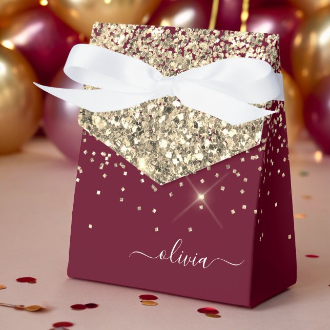 Caja Para Regalos Burgundy Oro Brillo Monograma Glam (Subido por el creador)