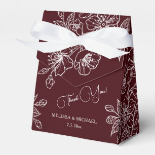 Caja Para Regalos Burgundy Profundo Floral Blanco Boda Personaliza
