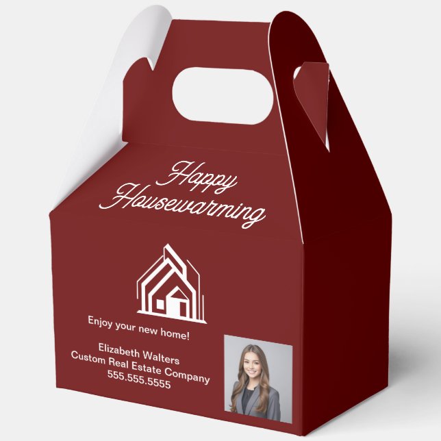 Caja Para Regalos Burgundy Real Estate Company Agent Photo Custom (Anverso)