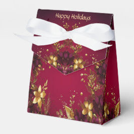 Caja Para Regalos Burgundy Red Gold Flowers Holiday Box