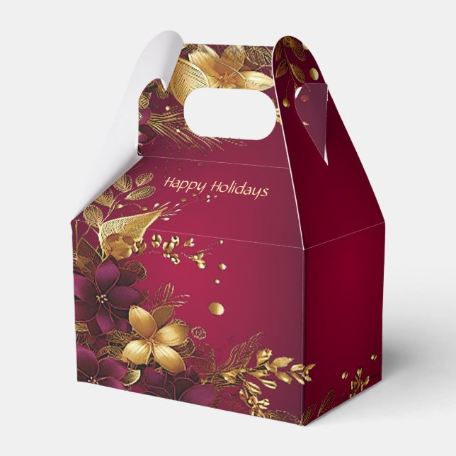 Caja Para Regalos Burgundy Red Gold Flowers Holiday Box (Front Side)