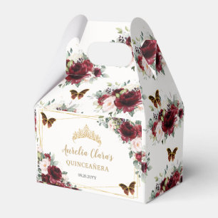 Caja Para Regalos Burgundy Rubor Floral Butterflies Gold Tiara