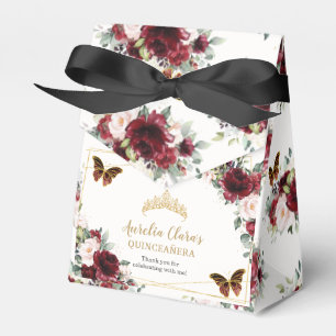 Caja Para Regalos Burgundy Rubor Floral Quinceañera Tiara Butterfly