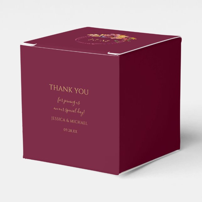 Caja Para Regalos Burgundy Watercolor Fall Boda elegante Bouquet (Costado Anverso)