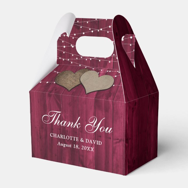Caja Para Regalos Burgundy Wood String Lights Boda Gracias (Front Side)