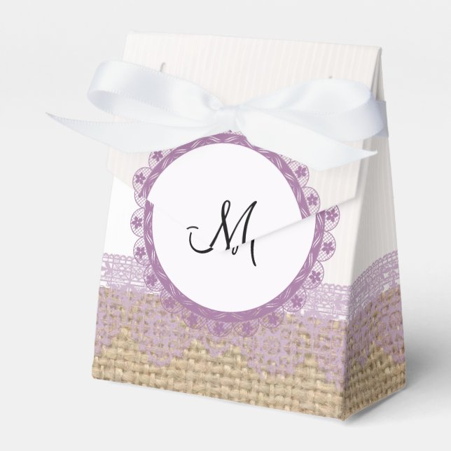 Caja Para Regalos Burlap y Purple Wedding Favor Box (Front Side)