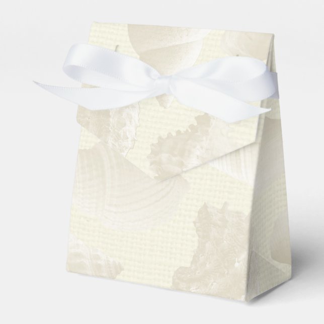 Caja Para Regalos Burlap y Sea Shell Beach Wedding Favor Tent Box (Front Side)