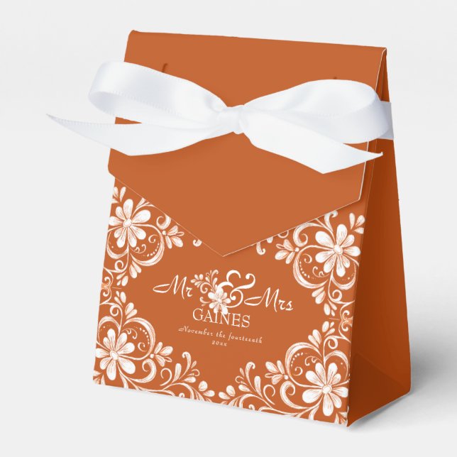 Caja Para Regalos Burnt Orange Rust Mr & Mrs Wedding Favor Box (Front Side)