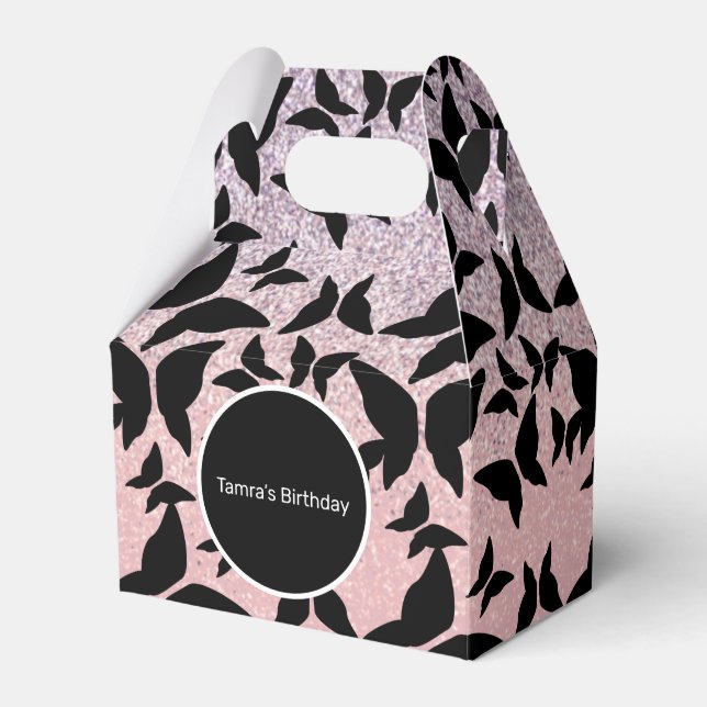 Caja Para Regalos Butterflies Purpurina Rosa Fiesta de Cumpleaños (Front Side)