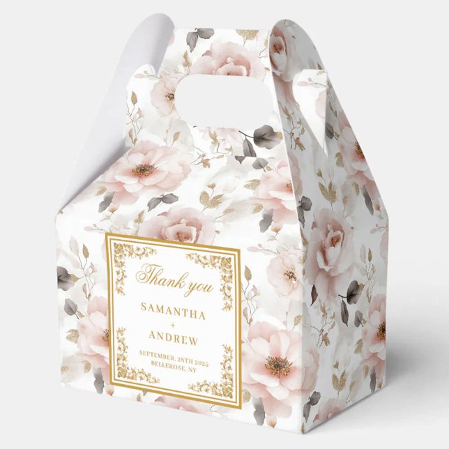Caja Para Regalos Buzones de novillos florales de marfil rosado polv (Rustic dusty pink ivory floral wedding favor boxes)