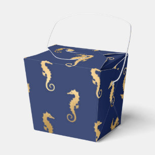 Caja Para Regalos Caballito de mar náutico vintage azul marino y dor