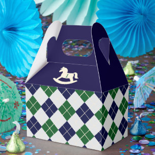 Caja Para Regalos Caballo de Balanza Preppy Argyle Cumpleaños 1