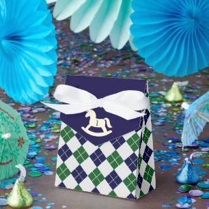 Caja Para Regalos Caballo de Balanza Preppy Argyle Cumpleaños 1